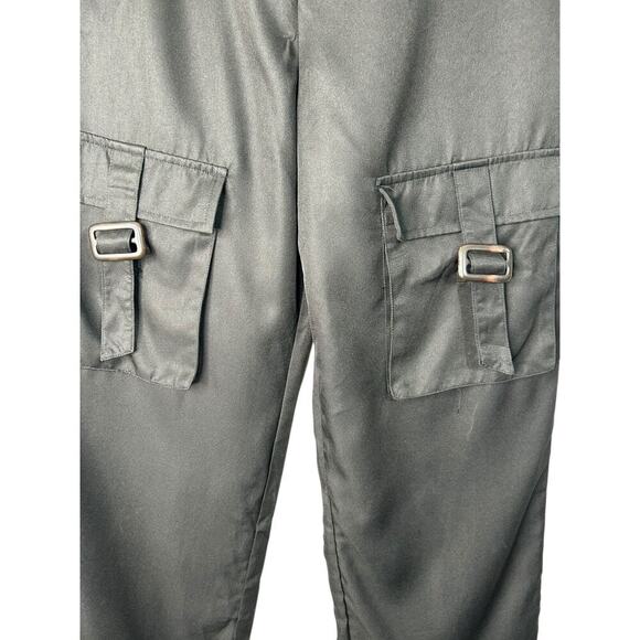 Pretty Little Thing Tall Black Cargo Pocket Detail Buckle Trouser SZ 14 Wide Leg - Picture 4 of 12